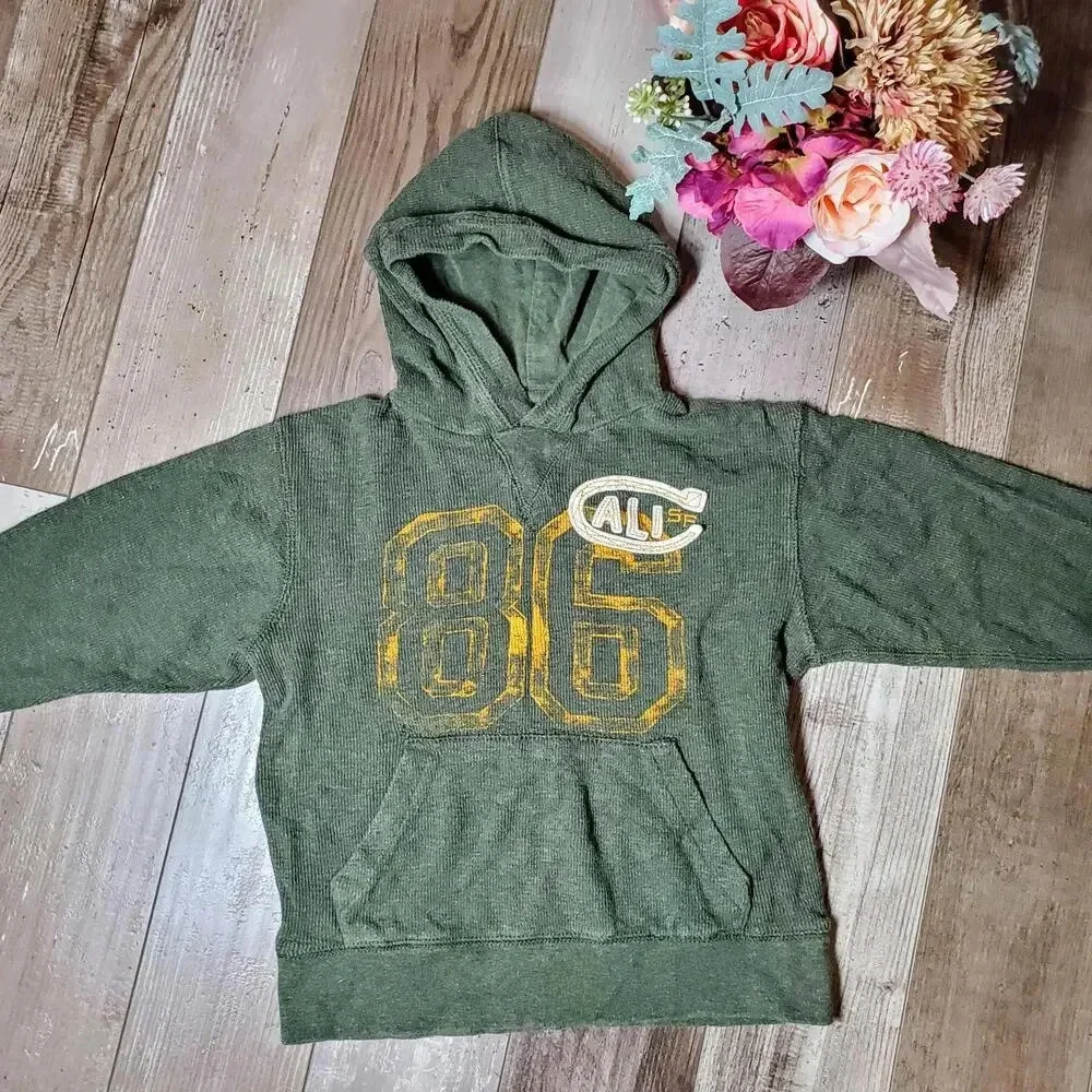 GapKids Size Small (6-7) Green Boys Hooded Pullover Top Cali 86 100% Cotton